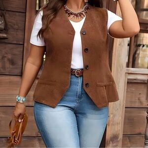 SHEIN Brown Button-Up Women's Vest